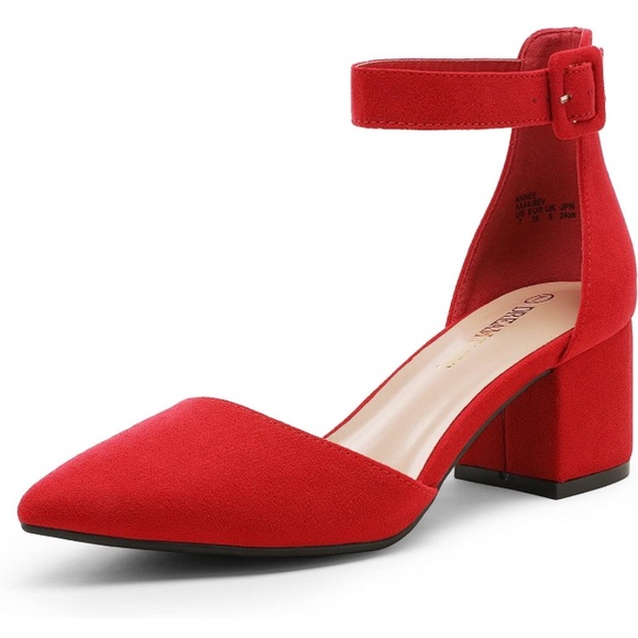 Pointed-Toe Strappy Suede Shoes with 2.25-inch Chunky Heels - Picture 1 of 5